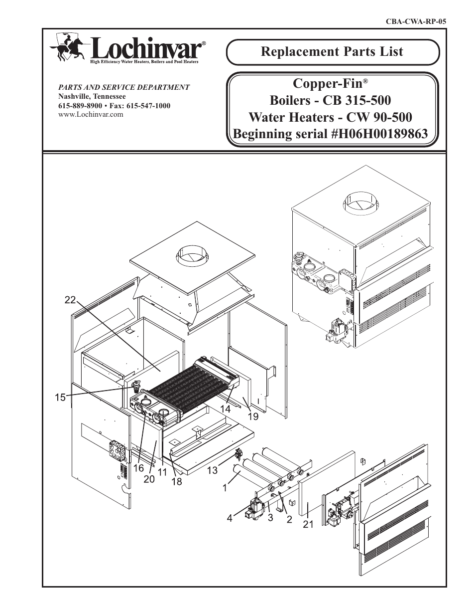 Lochinvar CB 315-500 User Manual | 4 pages