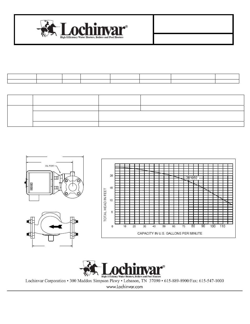 Pump, Pump-rec-05, Recommendation | Pump specifications, Installation specifications | Lochinvar PUMP-REC-05 REV B User Manual | Page 2 / 2