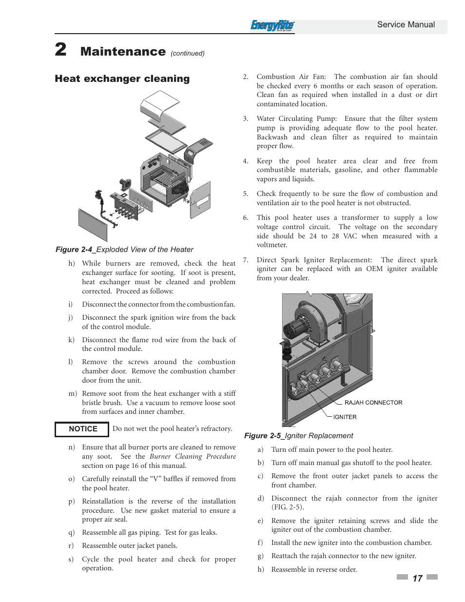 Maintenance, Heat exchanger cleaning | Lochinvar EnergyRite ER152 User Manual | Page 17 / 32
