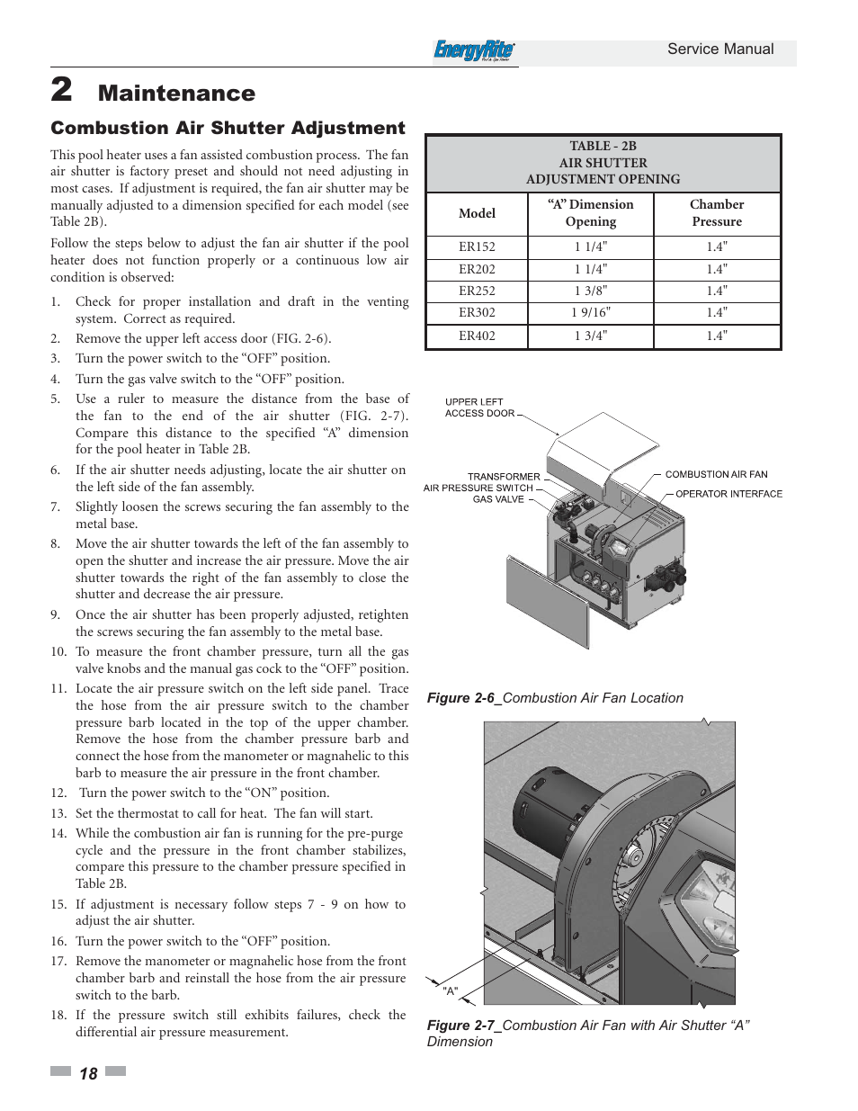 Maintenance, Combustion air shutter adjustment | Lochinvar EnergyRite ER152 User Manual | Page 18 / 32