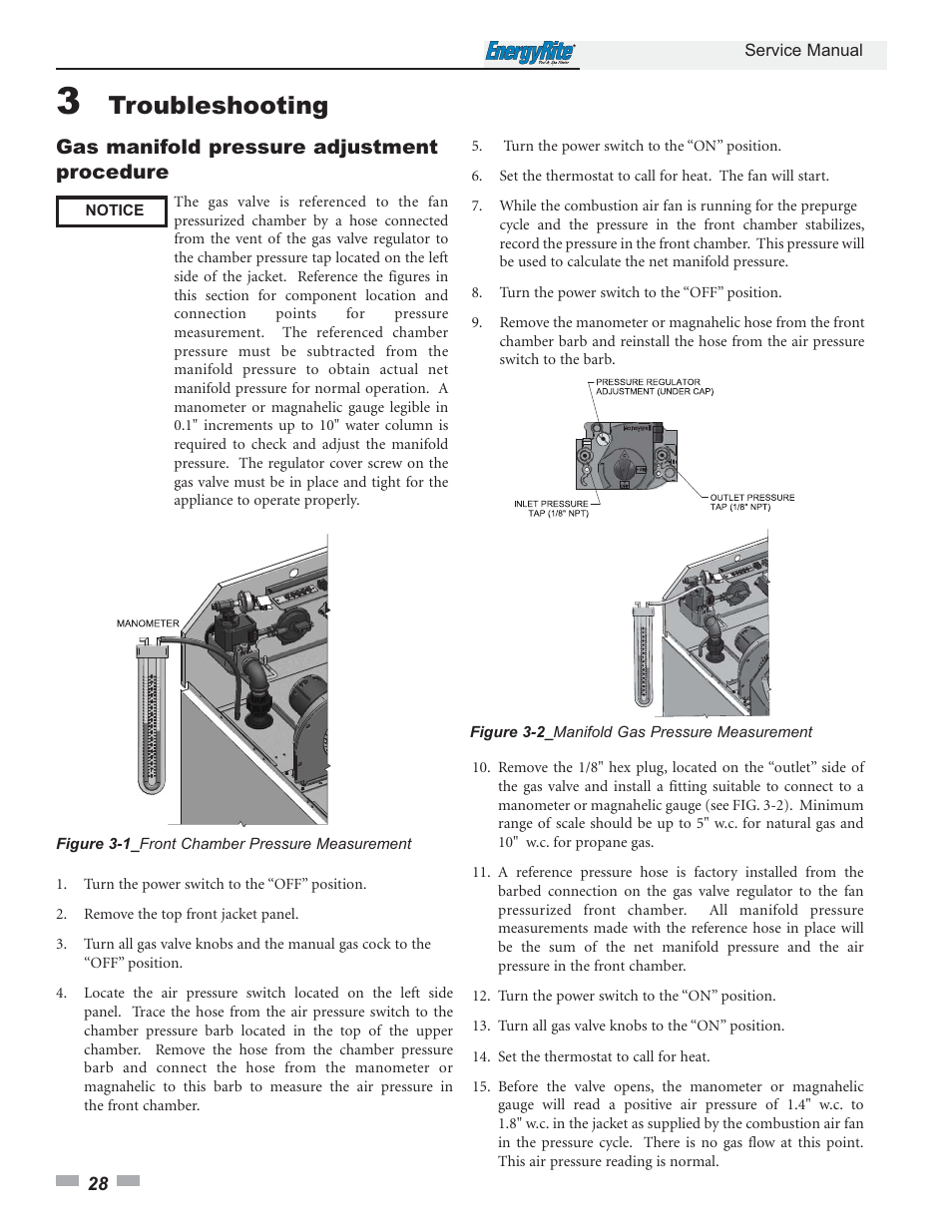 Troubleshooting, Gas manifold pressure adjustment procedure | Lochinvar EnergyRite ER152 User Manual | Page 28 / 32