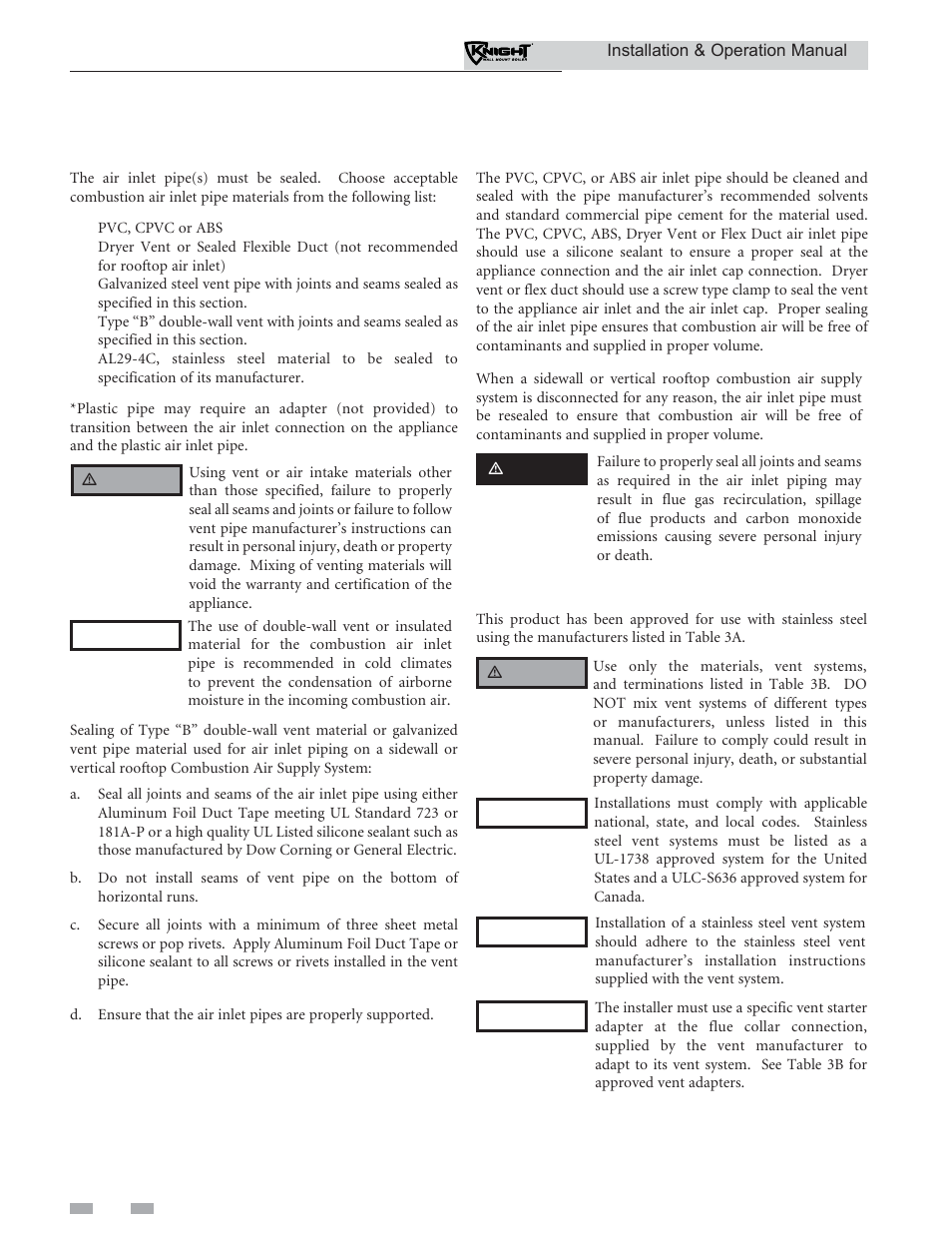 General, Venting | Lochinvar KNIGHT WH 55 - 399 User Manual | Page 18 / 80