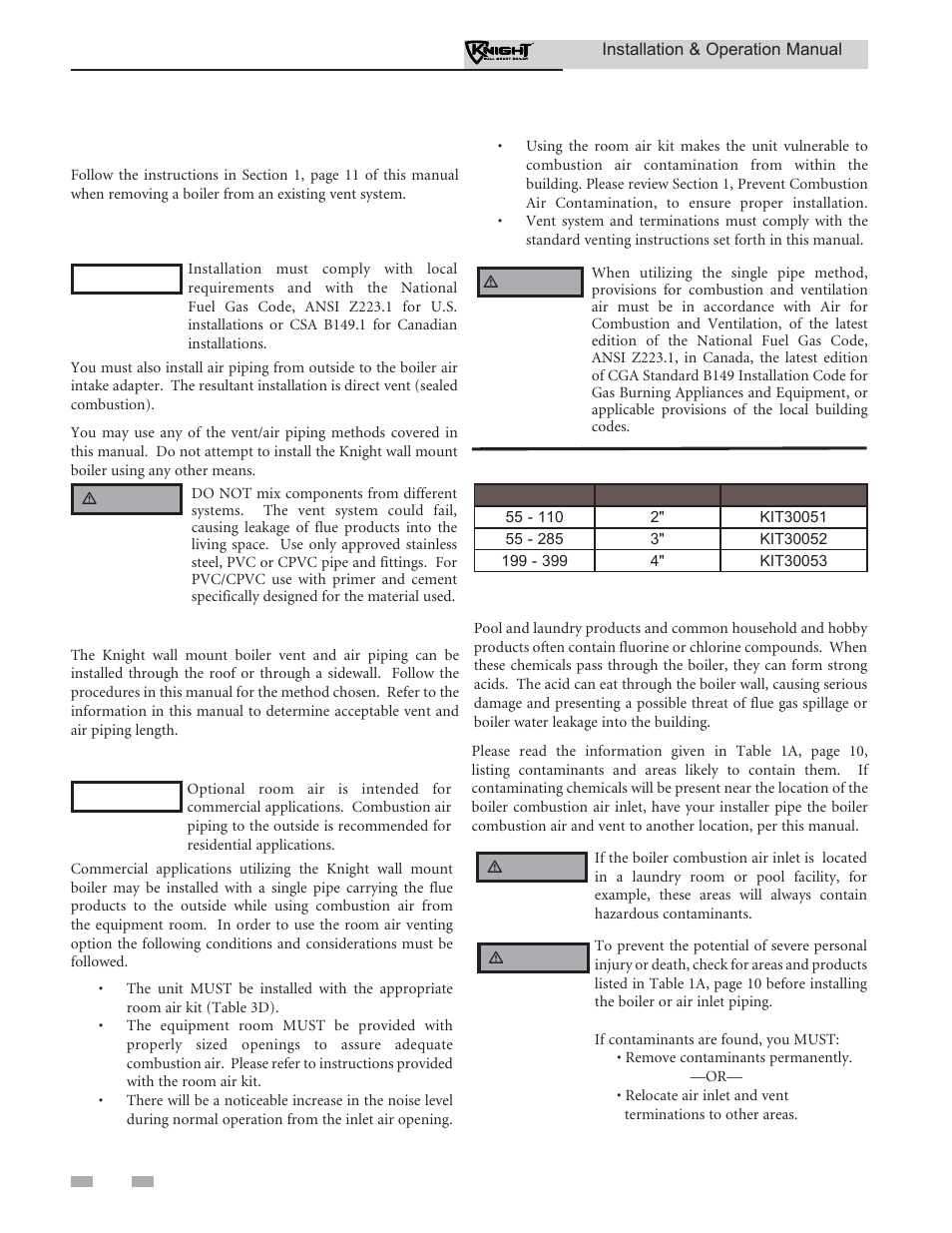 General, Venting, Optional room air | Lochinvar KNIGHT WH 55 - 399 User Manual | Page 20 / 80