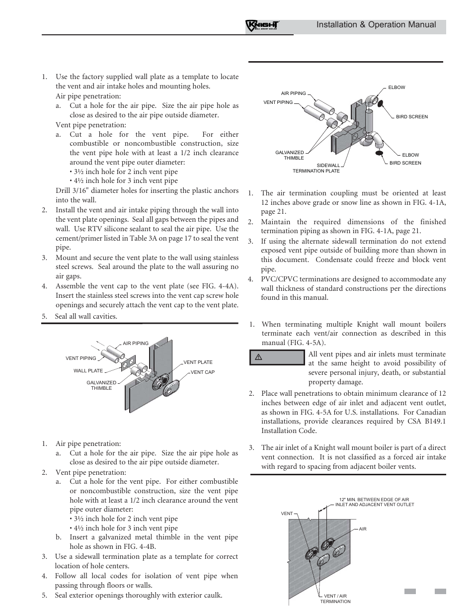 Sidewall direct venting | Lochinvar KNIGHT WH 55 - 399 User Manual | Page 23 / 80