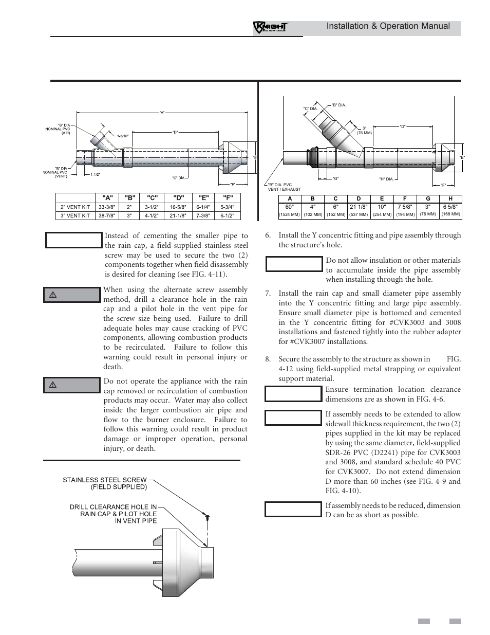 Sidewall direct venting, Installation & operation manual | Lochinvar KNIGHT WH 55 - 399 User Manual | Page 25 / 80