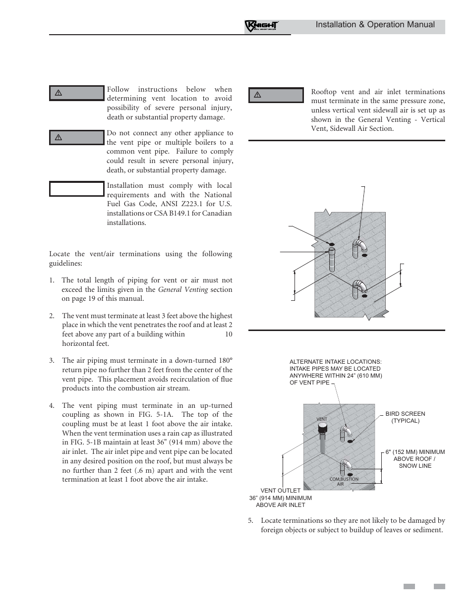 Vertical direct venting, Vent/air termination – vertical | Lochinvar KNIGHT WH 55 - 399 User Manual | Page 27 / 80