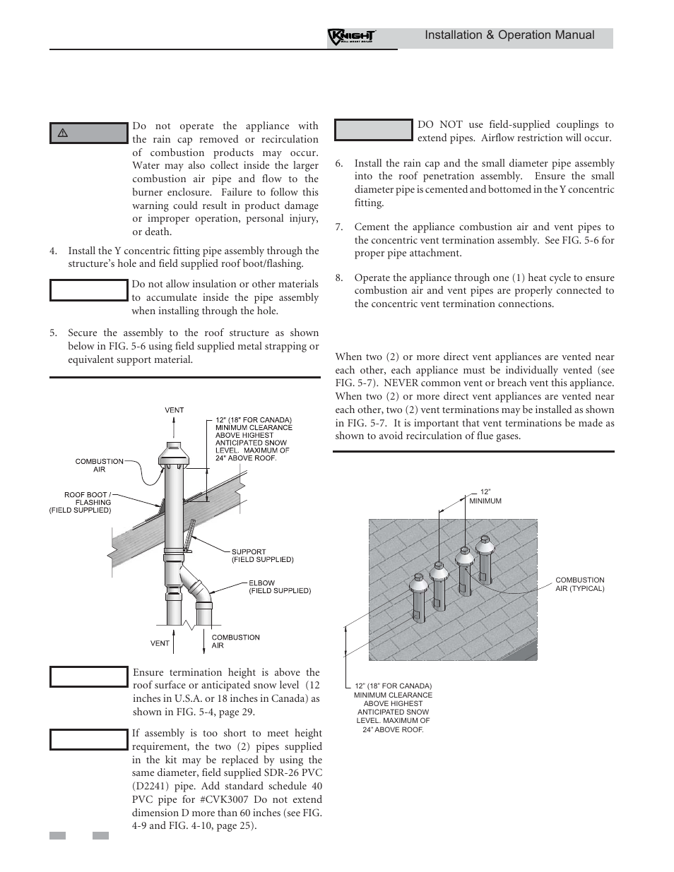 Vertical direct venting, Vertical termination – optional concentric vent | Lochinvar KNIGHT WH 55 - 399 User Manual | Page 30 / 80