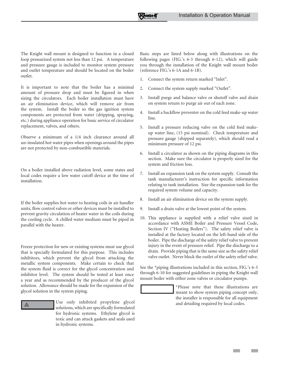 Hydronic piping | Lochinvar KNIGHT WH 55 - 399 User Manual | Page 33 / 80