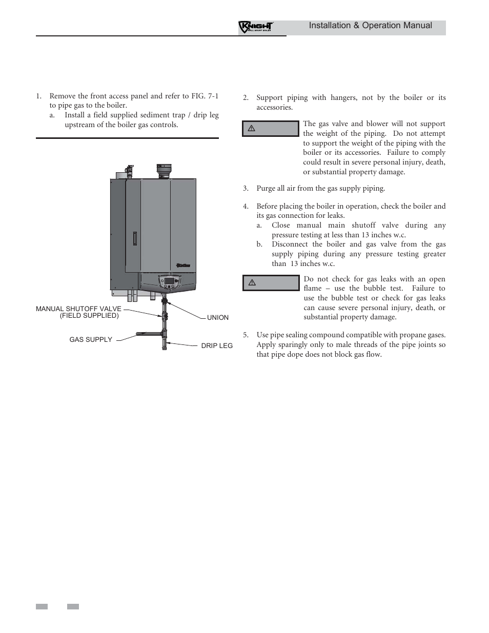 Gas connections, Connecting gas supply piping | Lochinvar KNIGHT WH 55 - 399 User Manual | Page 48 / 80