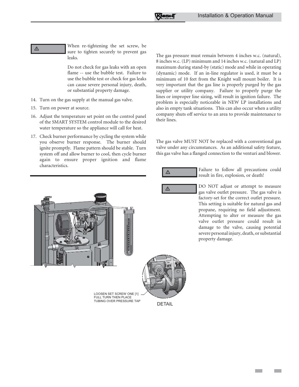 Gas connections | Lochinvar KNIGHT WH 55 - 399 User Manual | Page 51 / 80