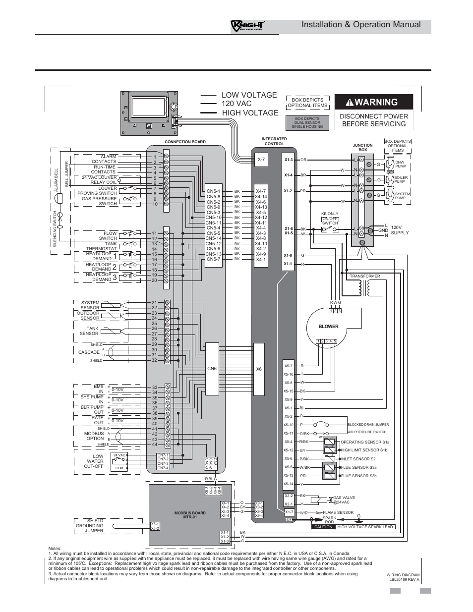 Diagrams, Installation & operation manual, High voltage low voltage 120 vac | 3figure 13-2 wiring diagram, Continued) | Lochinvar KNIGHT WH 55 - 399 User Manual | Page 79 / 80