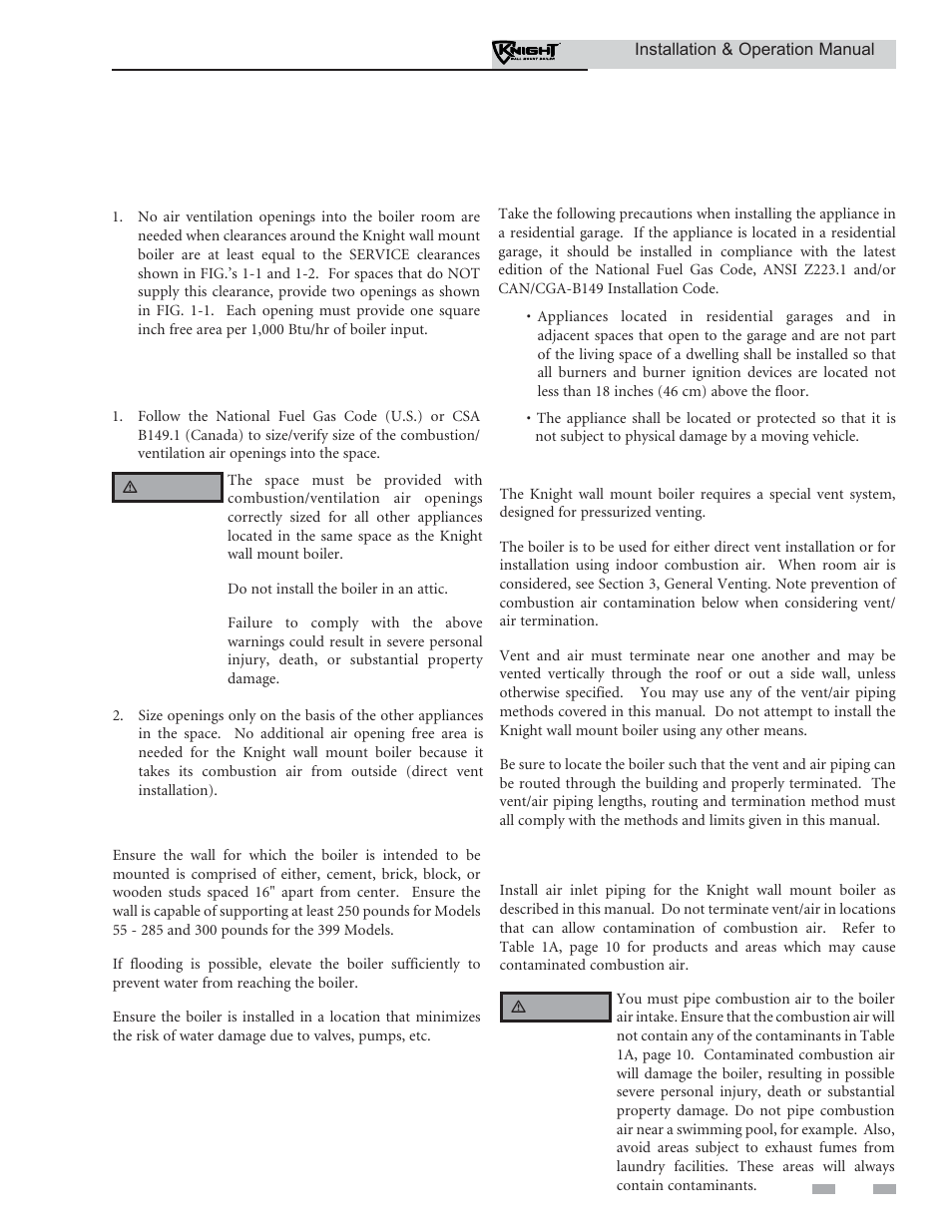 Determine boiler location | Lochinvar KNIGHT WH 55 - 399 User Manual | Page 9 / 80