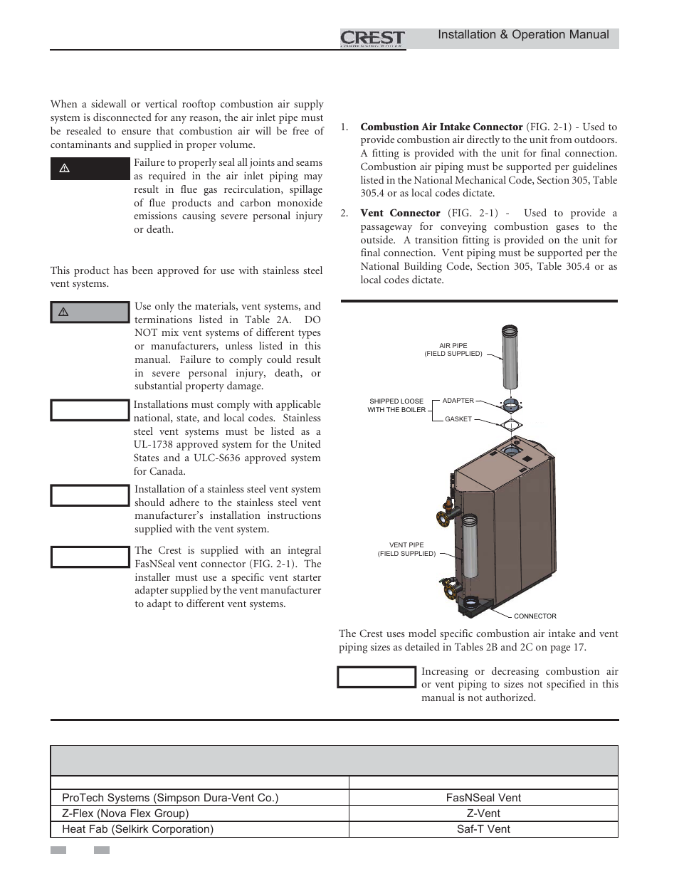 General, Venting | Lochinvar CREST 3.5 User Manual | Page 16 / 60