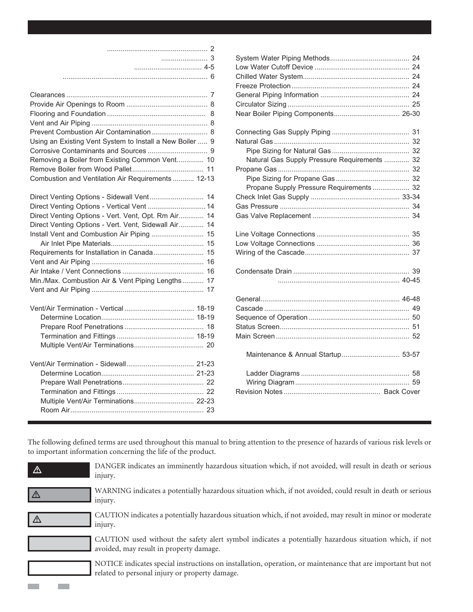Contents hazard definitions | Lochinvar CREST 3.5 User Manual | Page 2 / 60