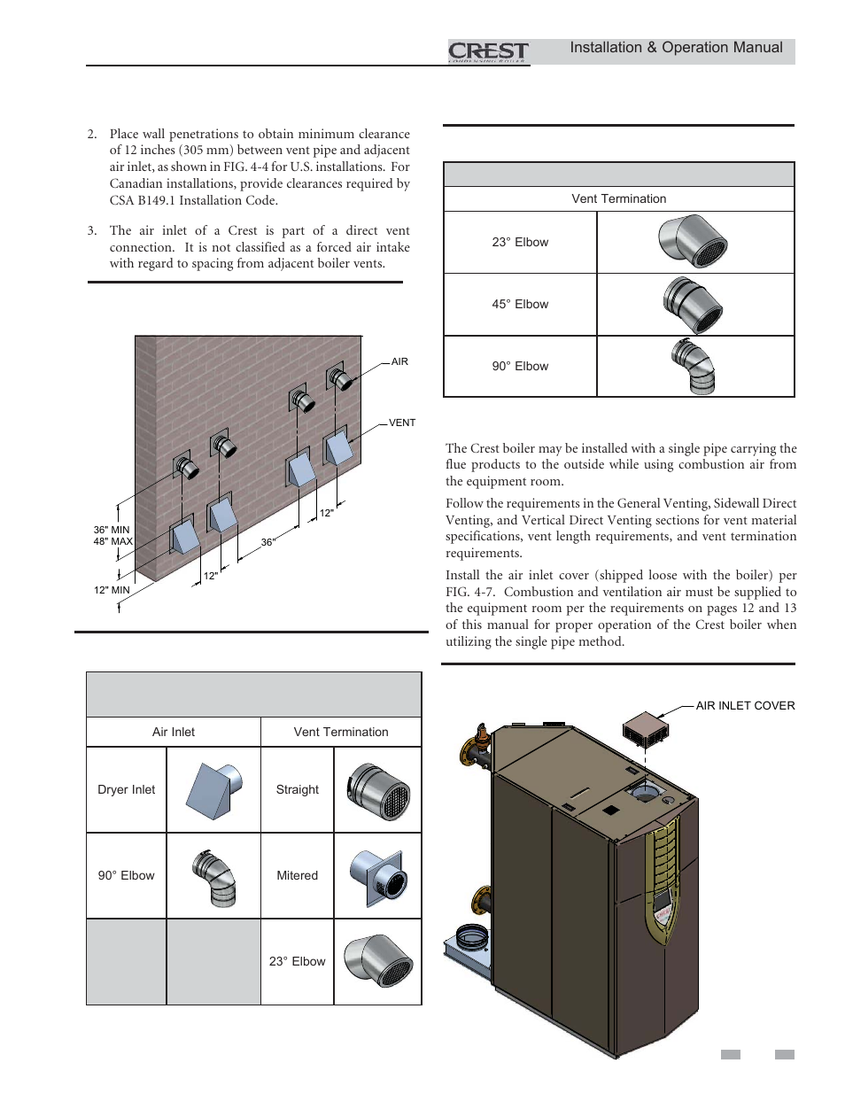 Sidewall direct venting, Room air | Lochinvar CREST 3.5 User Manual | Page 23 / 60