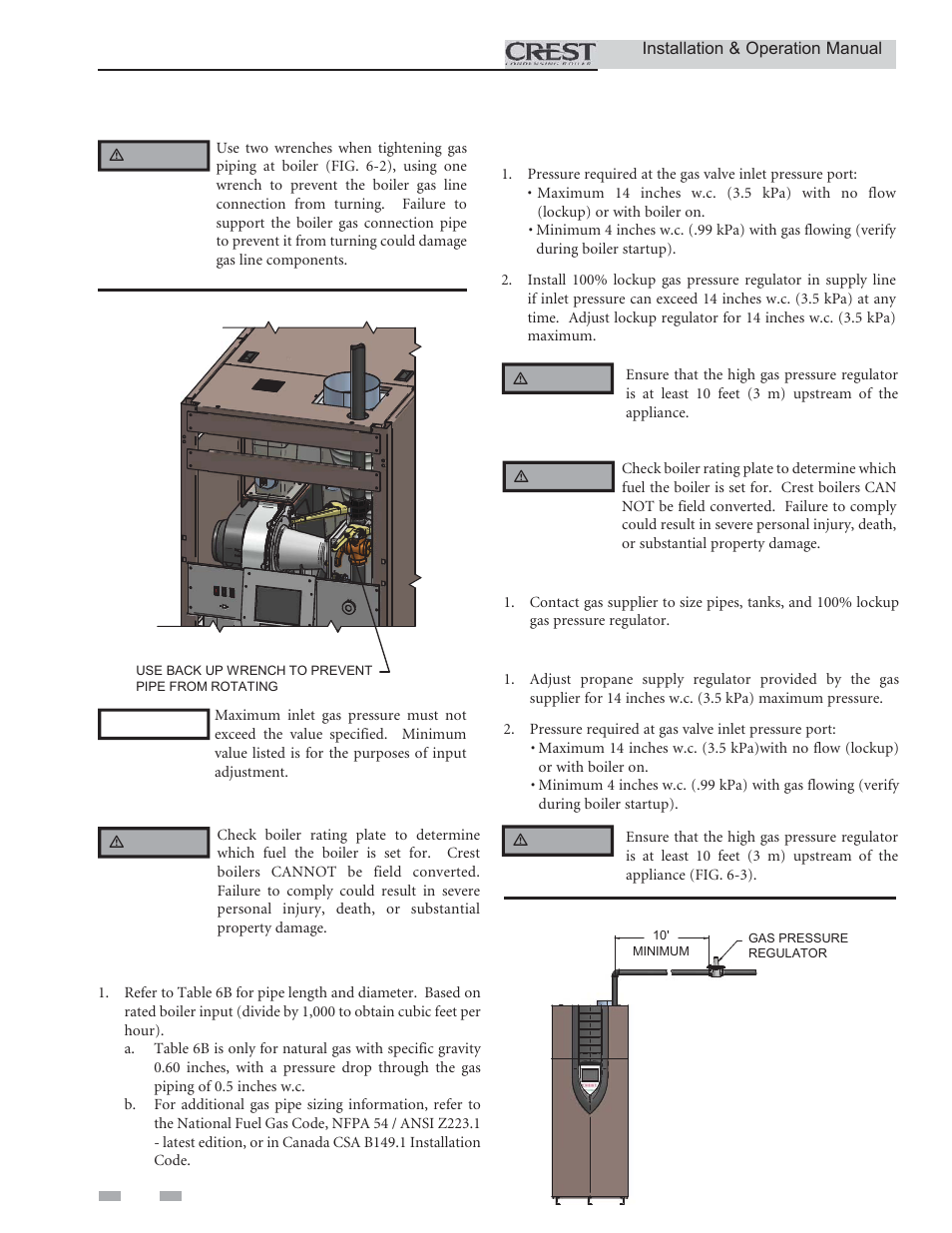 Gas connections, Propane gas, Natural gas | Lochinvar CREST 3.5 User Manual | Page 32 / 60