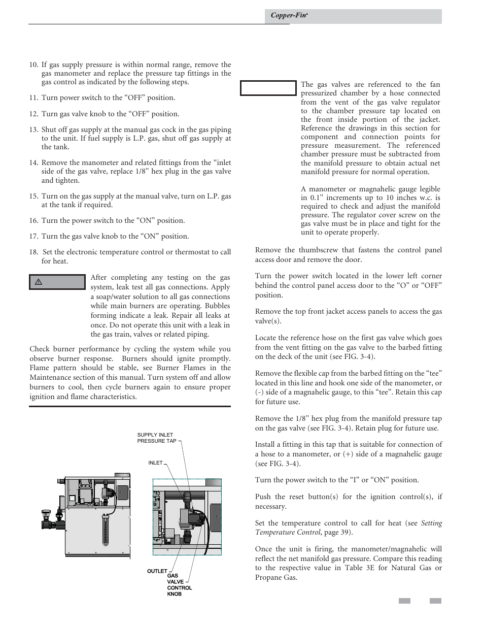 Gas connections, Gas manifold pressure adjustment | Lochinvar COPPER-FIN 497 - 2067 User Manual | Page 25 / 68