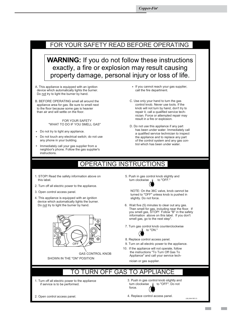 Warning, Startup, For your safety read before operating | Operating instructions, Installation & service manual | Lochinvar COPPER-FIN 497 - 2067 User Manual | Page 45 / 68