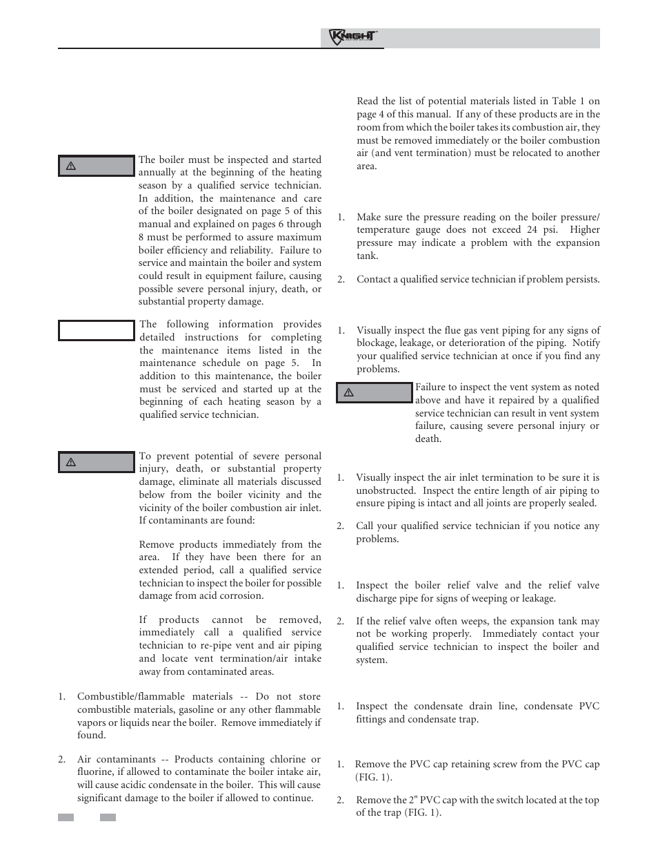 Maintenance schedule, Maintenance procedures | Lochinvar Heating Boiler 81 - 286 User Manual | Page 6 / 16