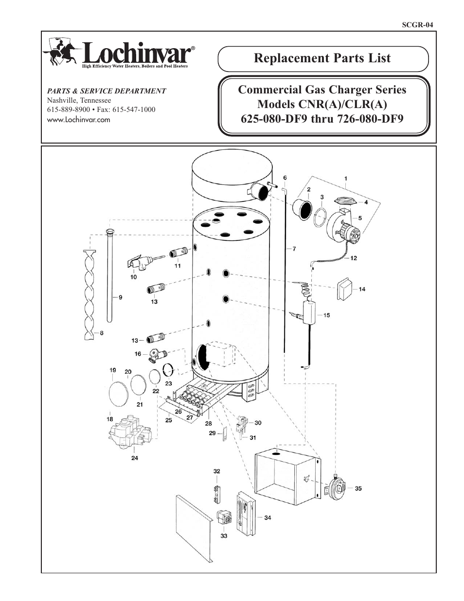 Lochinvar CNR(A) 625-080-DF9 thru 726-080-DF9 User Manual | 2 pages