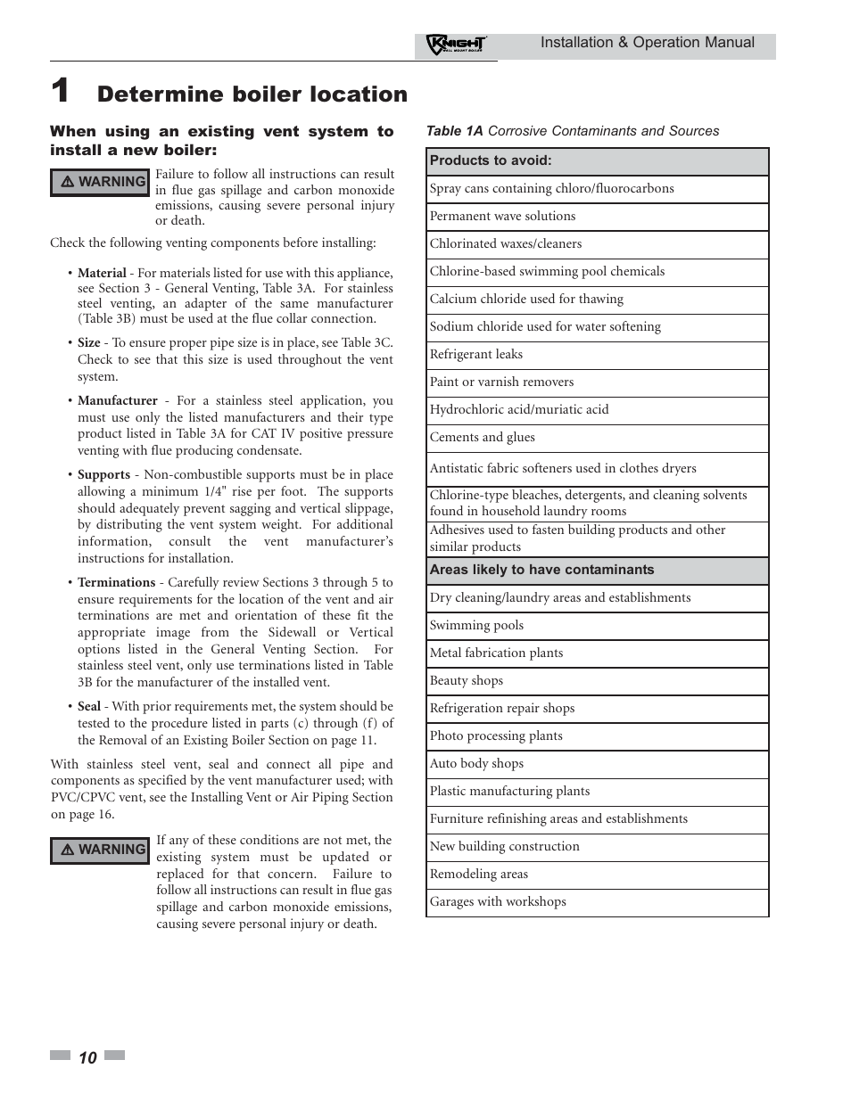 Determine boiler location | Lochinvar KNIGHT 51 User Manual | Page 10 / 80