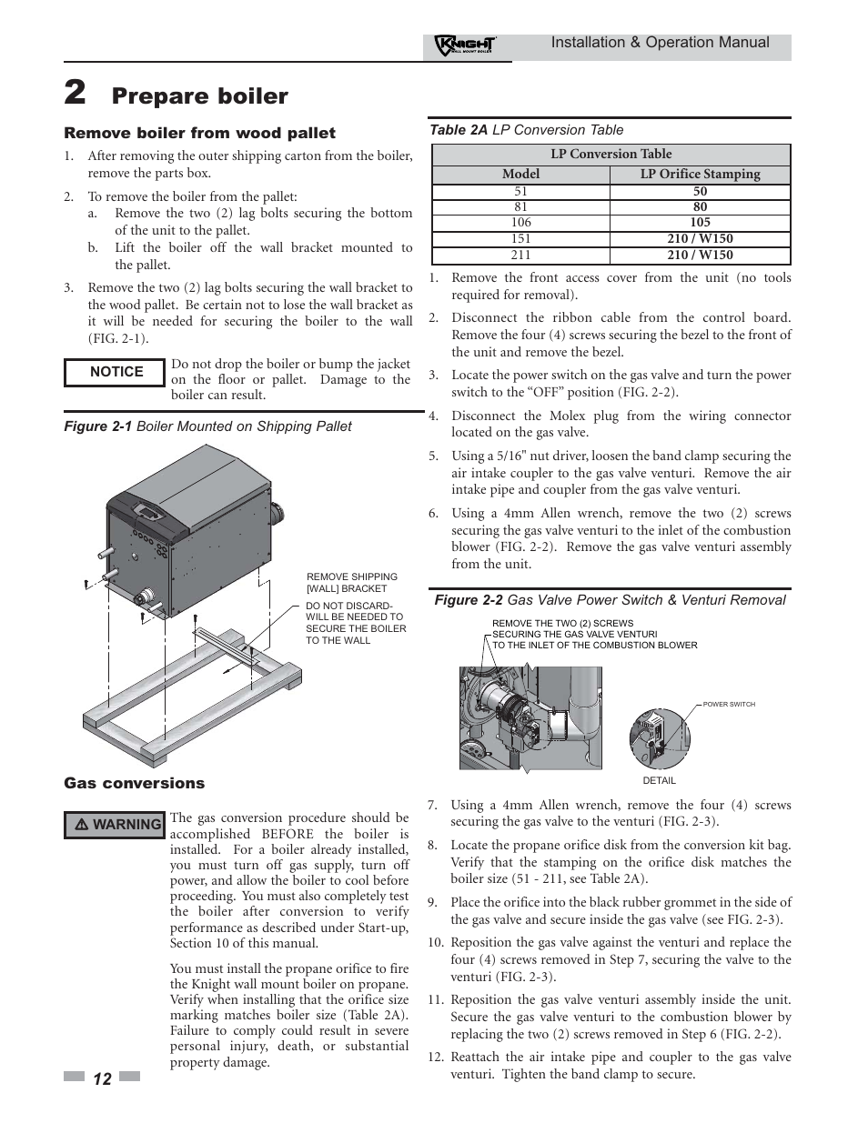 Prepare boiler | Lochinvar KNIGHT 51 User Manual | Page 12 / 80