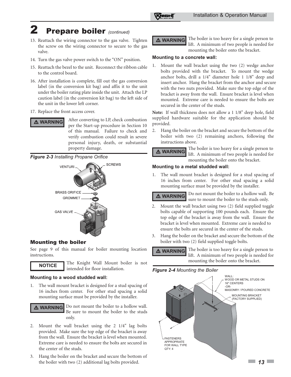 Prepare boiler | Lochinvar KNIGHT 51 User Manual | Page 13 / 80