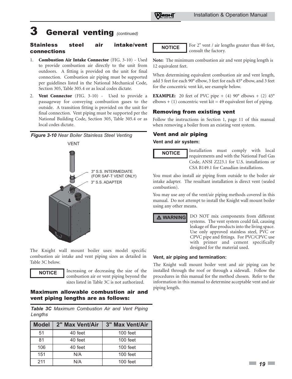 General venting | Lochinvar KNIGHT 51 User Manual | Page 19 / 80