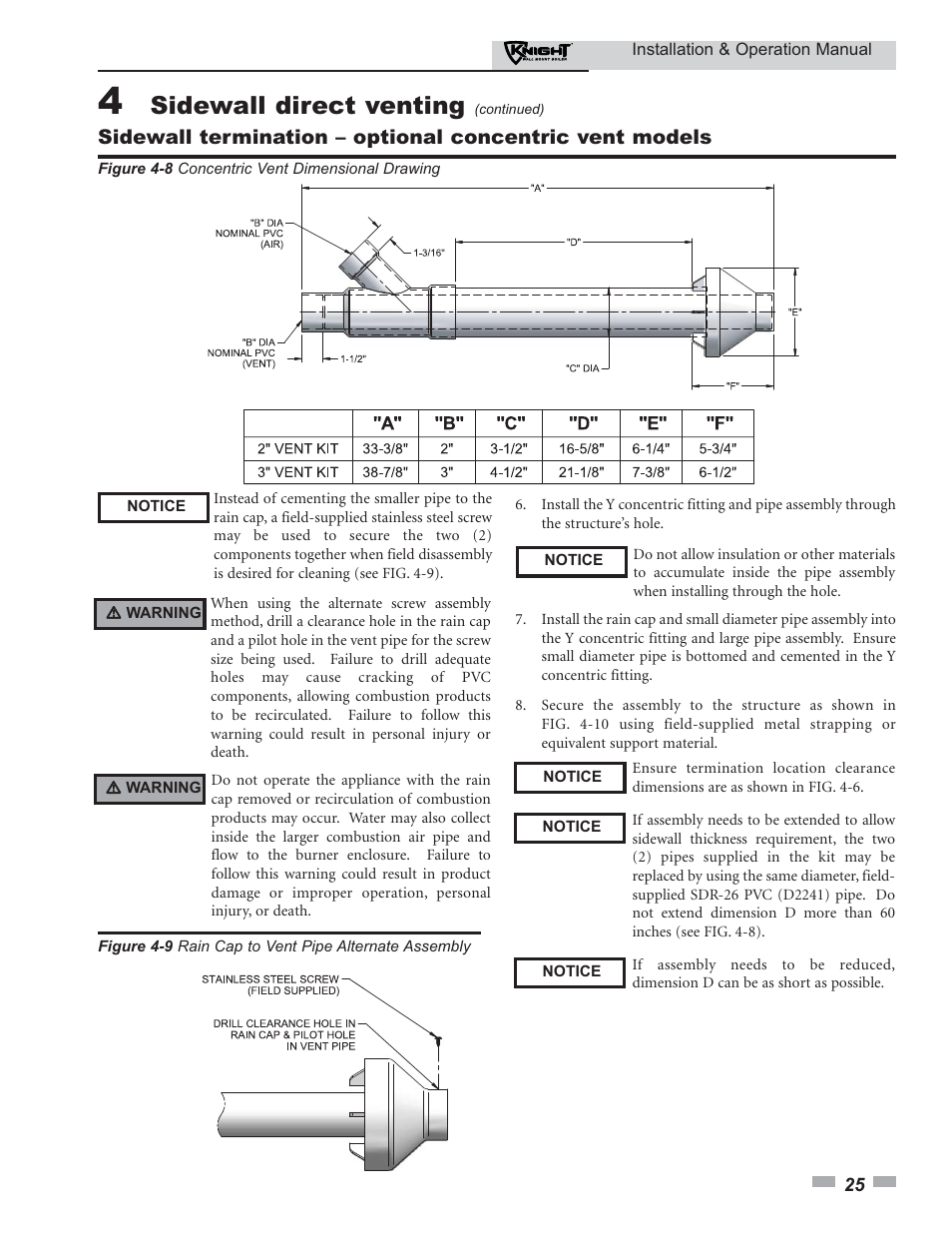 Sidewall direct venting | Lochinvar KNIGHT 51 User Manual | Page 25 / 80