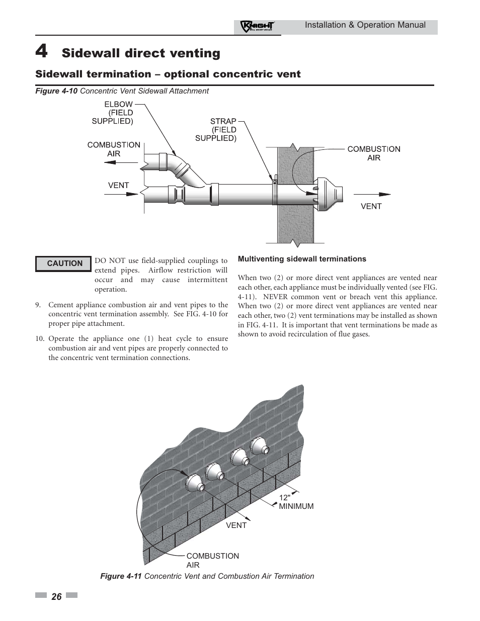 Sidewall direct venting | Lochinvar KNIGHT 51 User Manual | Page 26 / 80