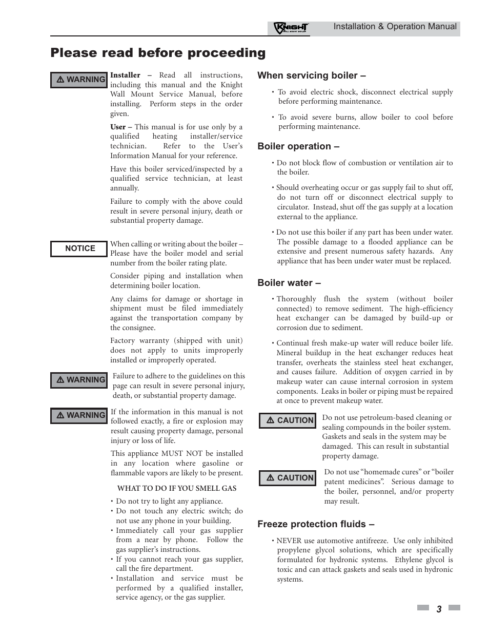 Please read before proceeding | Lochinvar KNIGHT 51 User Manual | Page 3 / 80