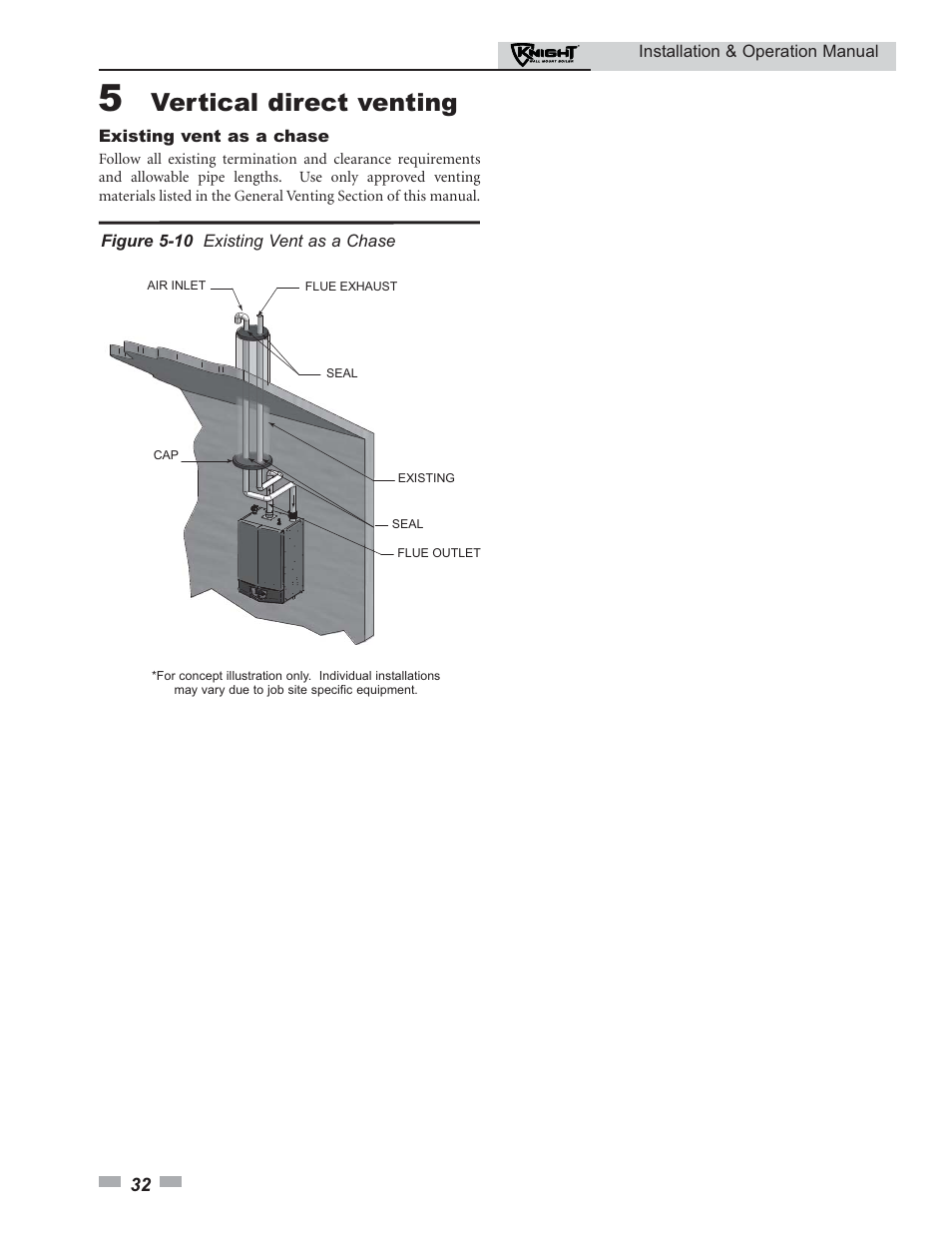 Vertical direct venting | Lochinvar KNIGHT 51 User Manual | Page 32 / 80