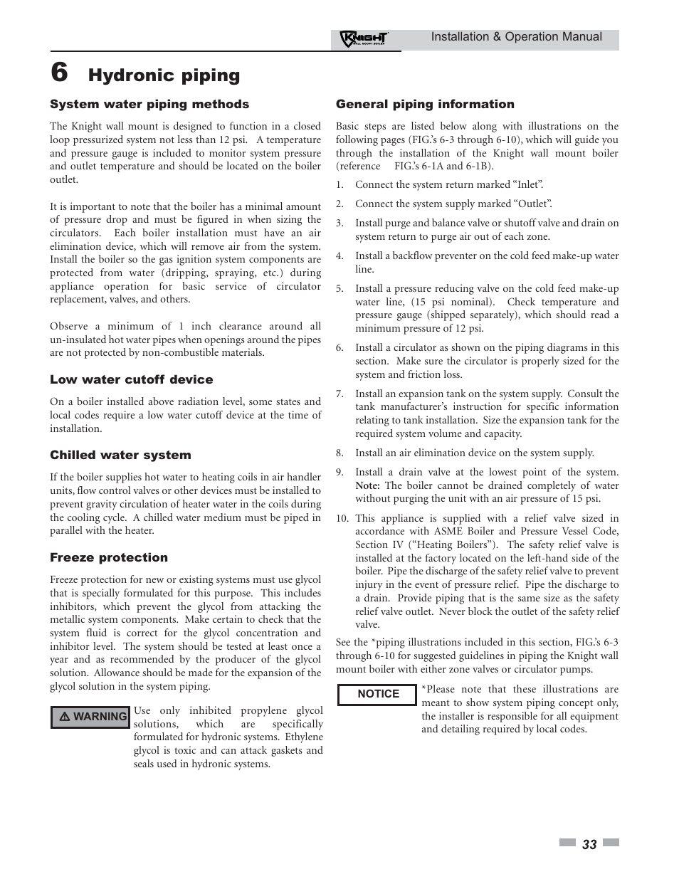 Hydronic piping | Lochinvar KNIGHT 51 User Manual | Page 33 / 80