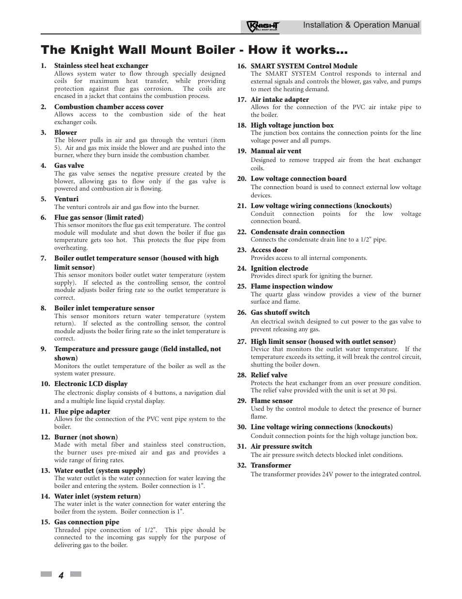 The knight wall mount boiler - how it works | Lochinvar KNIGHT 51 User Manual | Page 4 / 80