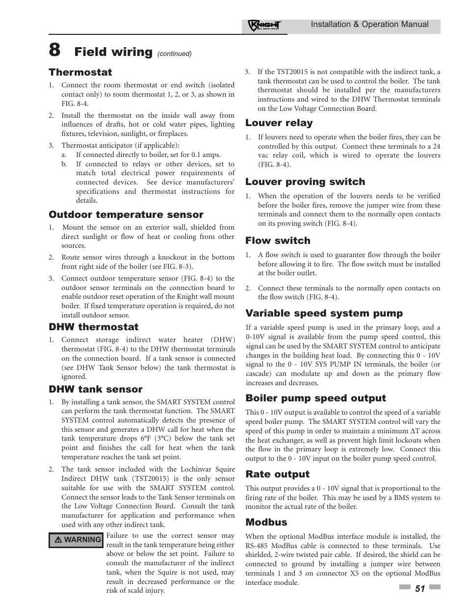 Field wiring | Lochinvar KNIGHT 51 User Manual | Page 51 / 80