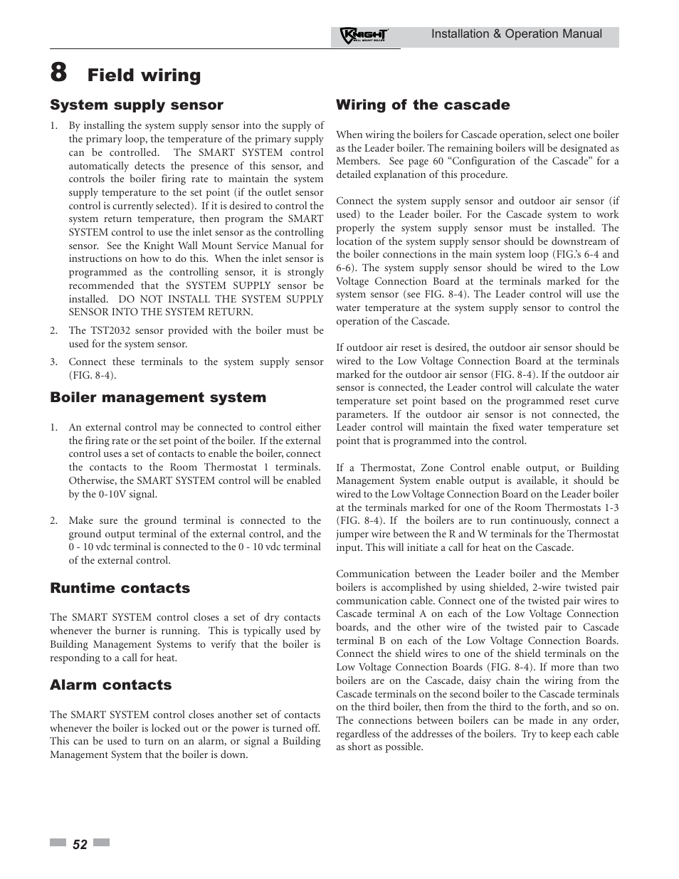 Field wiring | Lochinvar KNIGHT 51 User Manual | Page 52 / 80