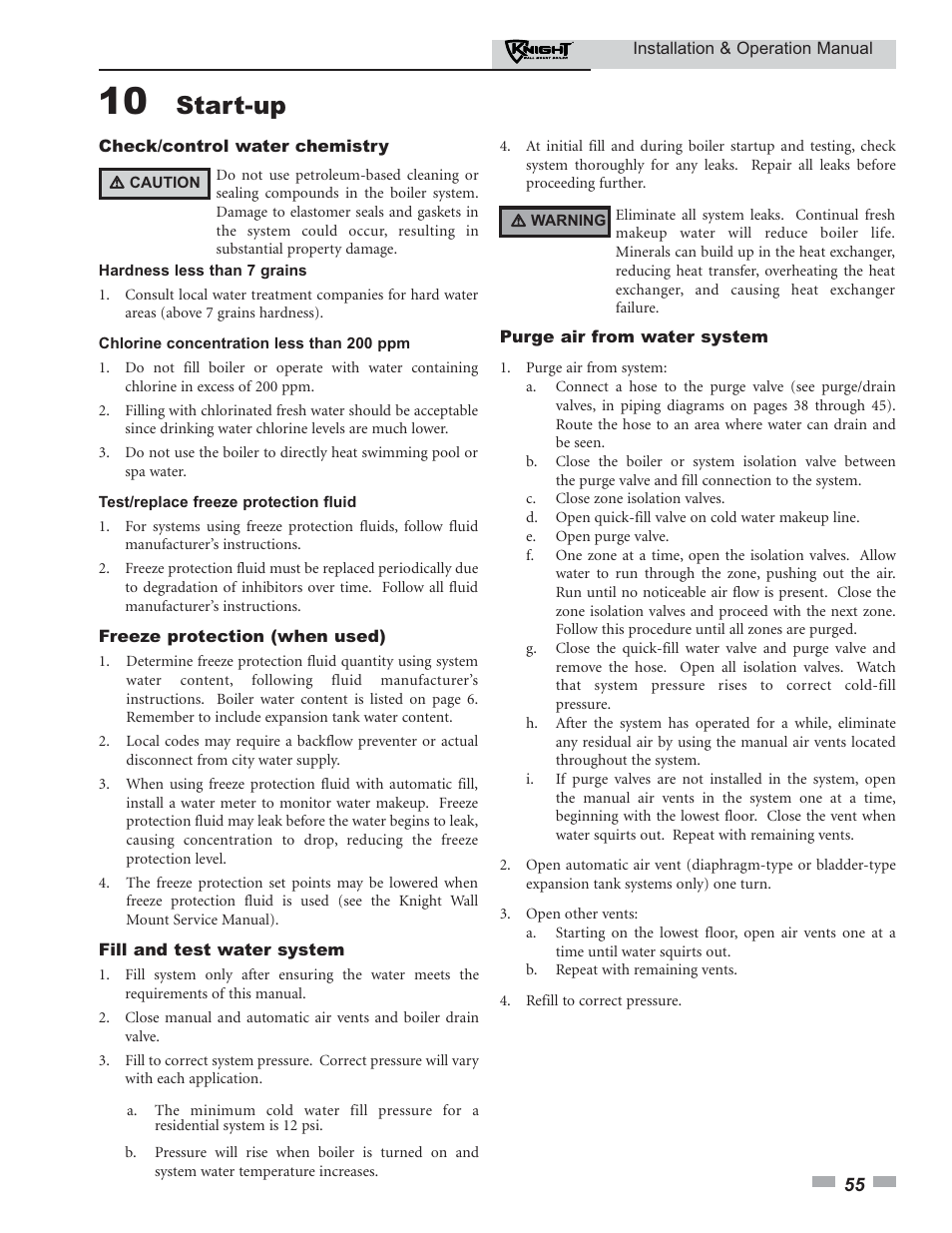 Start-up | Lochinvar KNIGHT 51 User Manual | Page 55 / 80