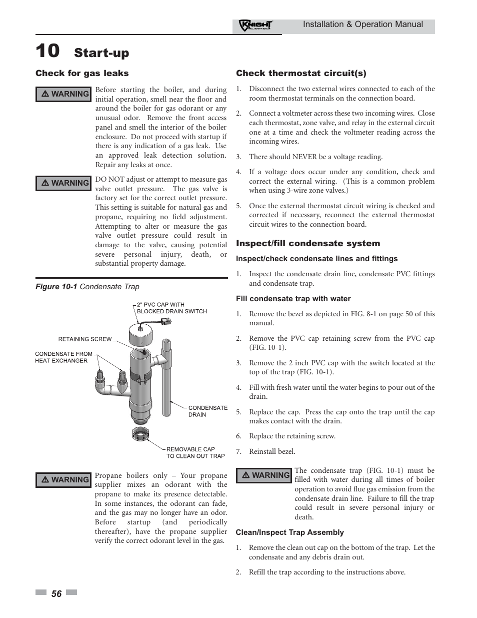 Start-up | Lochinvar KNIGHT 51 User Manual | Page 56 / 80