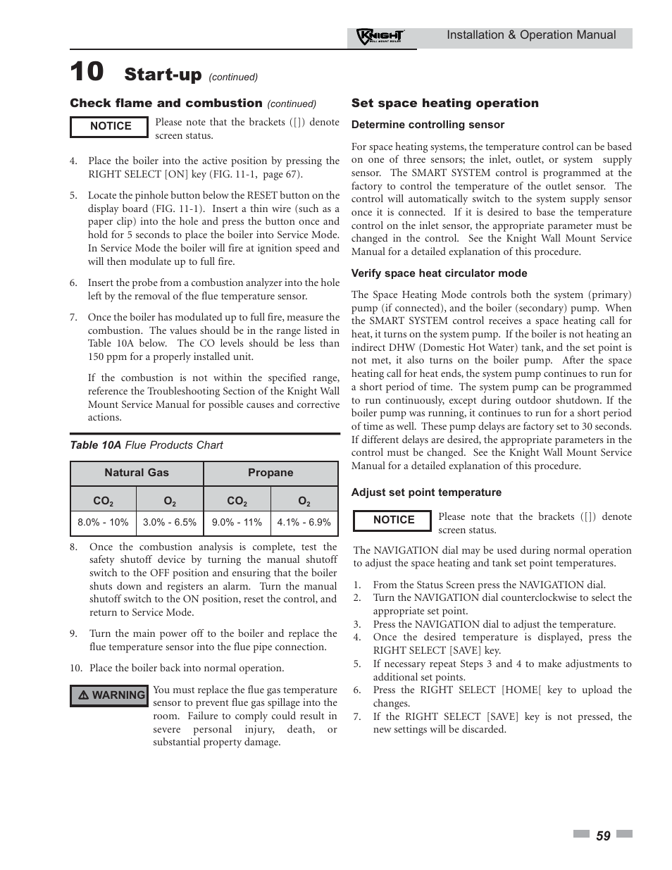 Start-up | Lochinvar KNIGHT 51 User Manual | Page 59 / 80