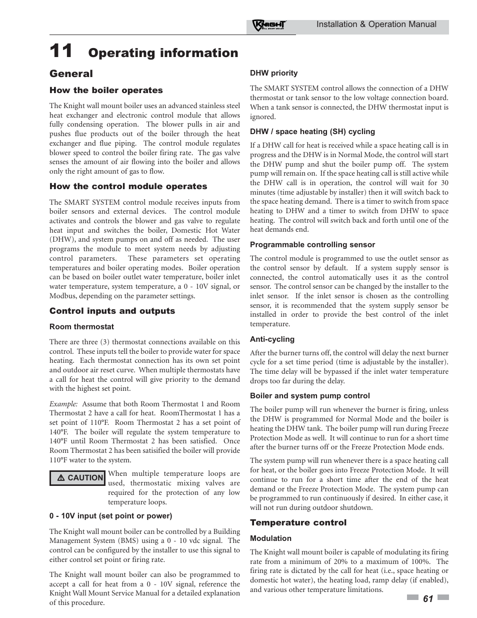 Operating information, General | Lochinvar KNIGHT 51 User Manual | Page 61 / 80