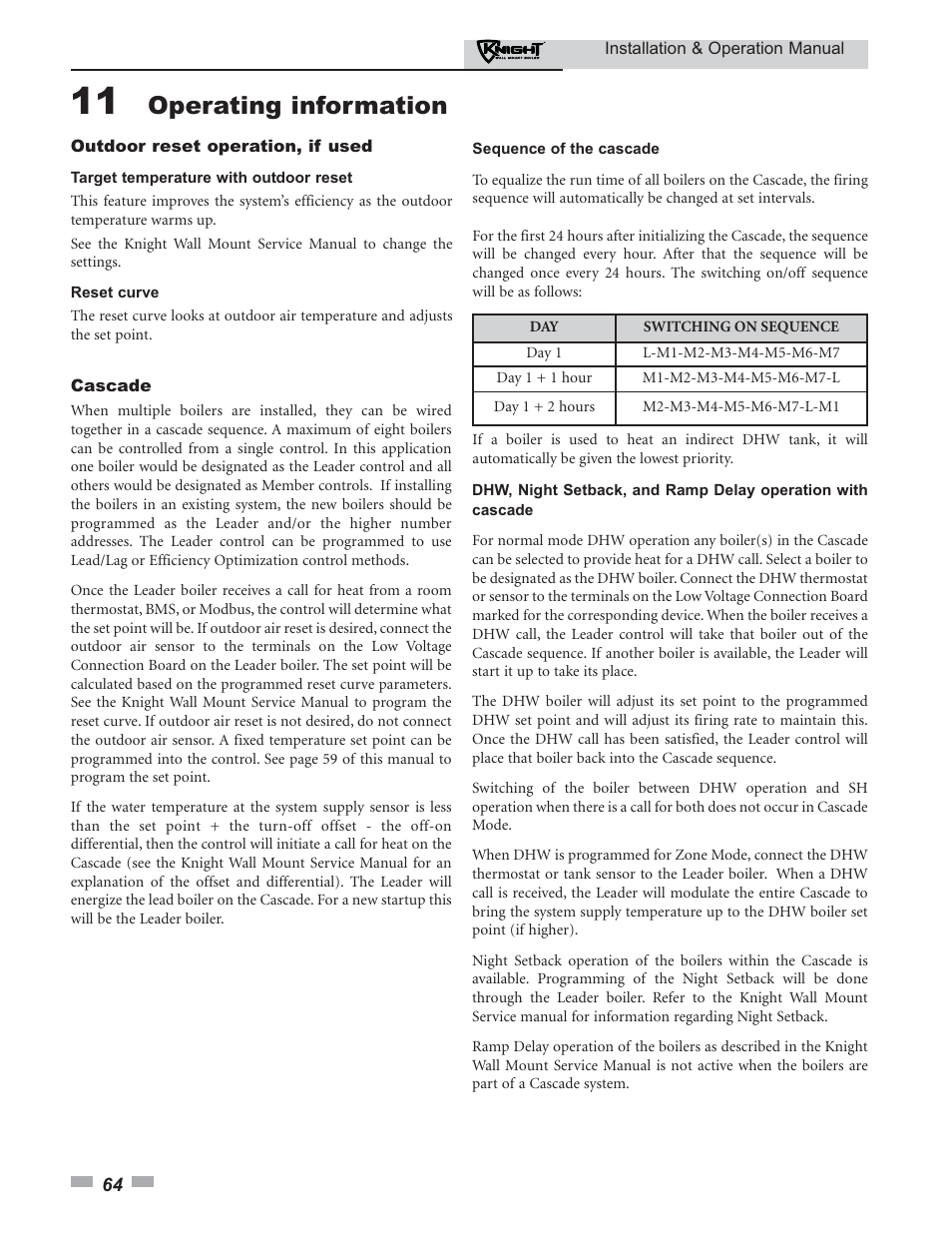 Operating information | Lochinvar KNIGHT 51 User Manual | Page 64 / 80