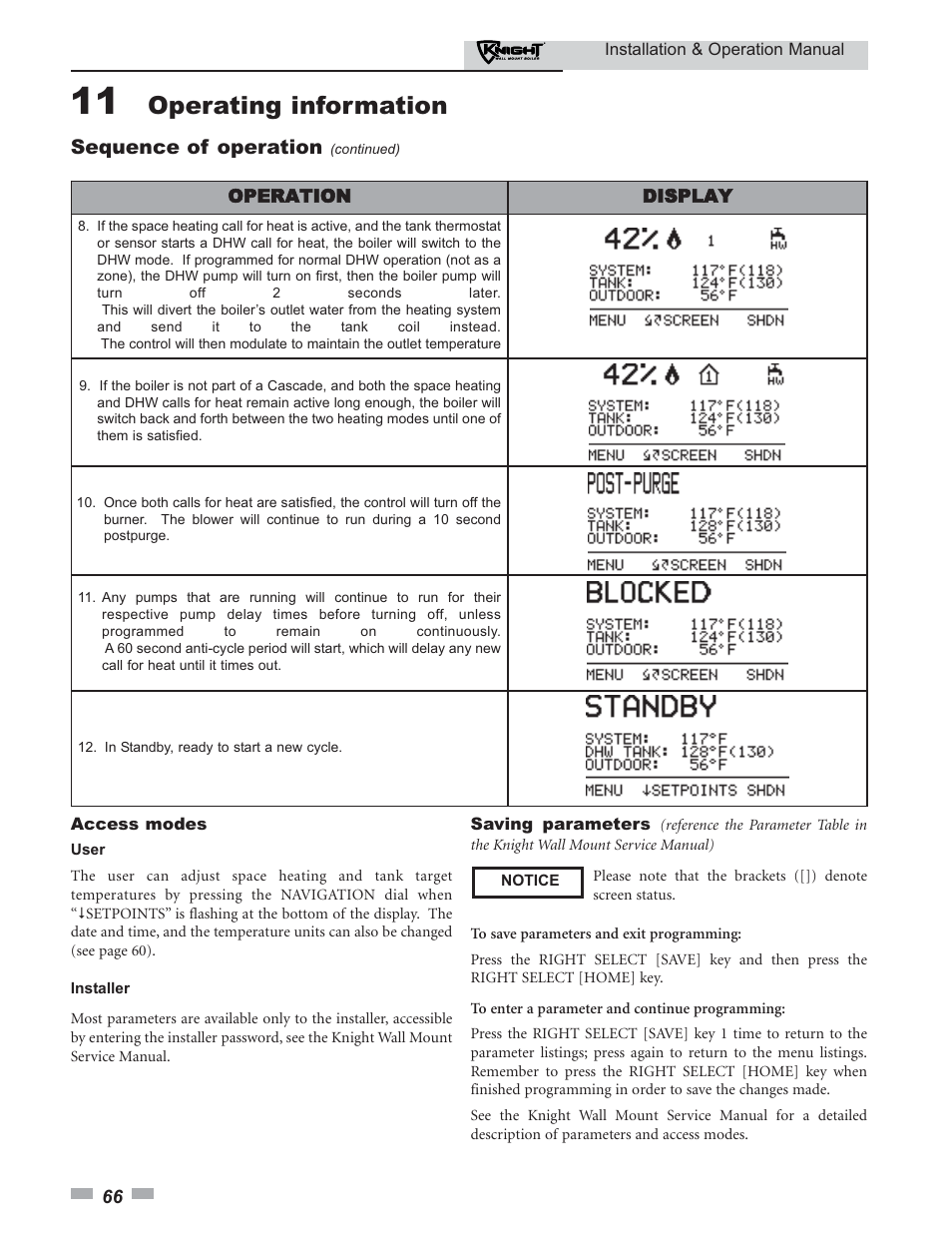 Operating information, Sequence of operation | Lochinvar KNIGHT 51 User Manual | Page 66 / 80