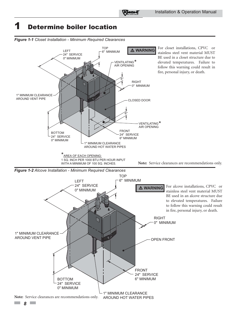 Determine boiler location | Lochinvar KNIGHT 51 User Manual | Page 8 / 80