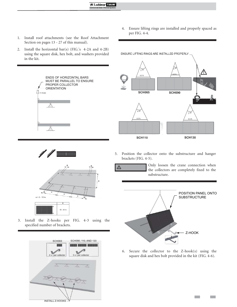 Collector installation, Sch parallel mounting instructions, Ƽ warning | Sch collectors installation & operation manual | Lochinvar TISUN SCH-I-O User Manual | Page 29 / 44