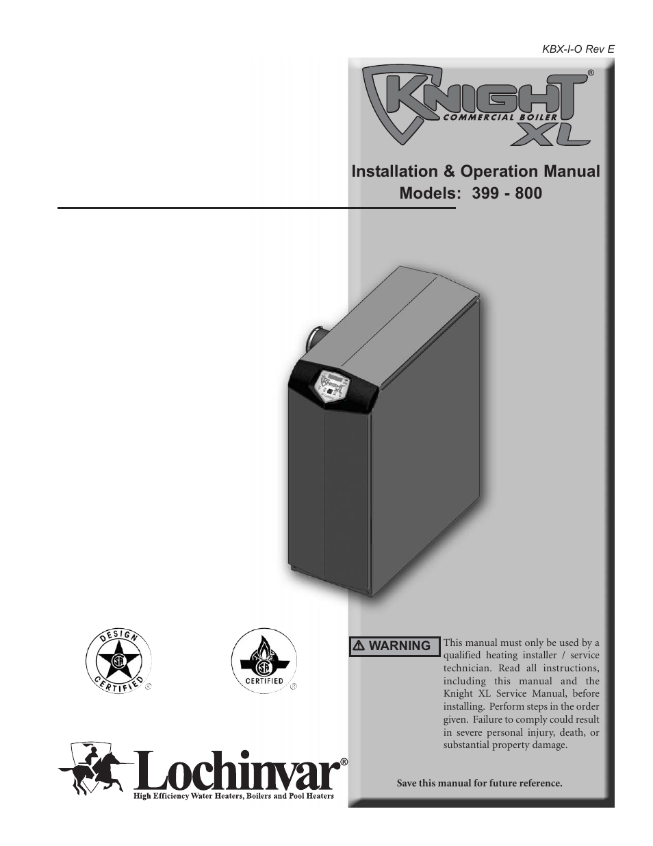 Lochinvar Knight XL 399 - 800 User Manual | 72 pages