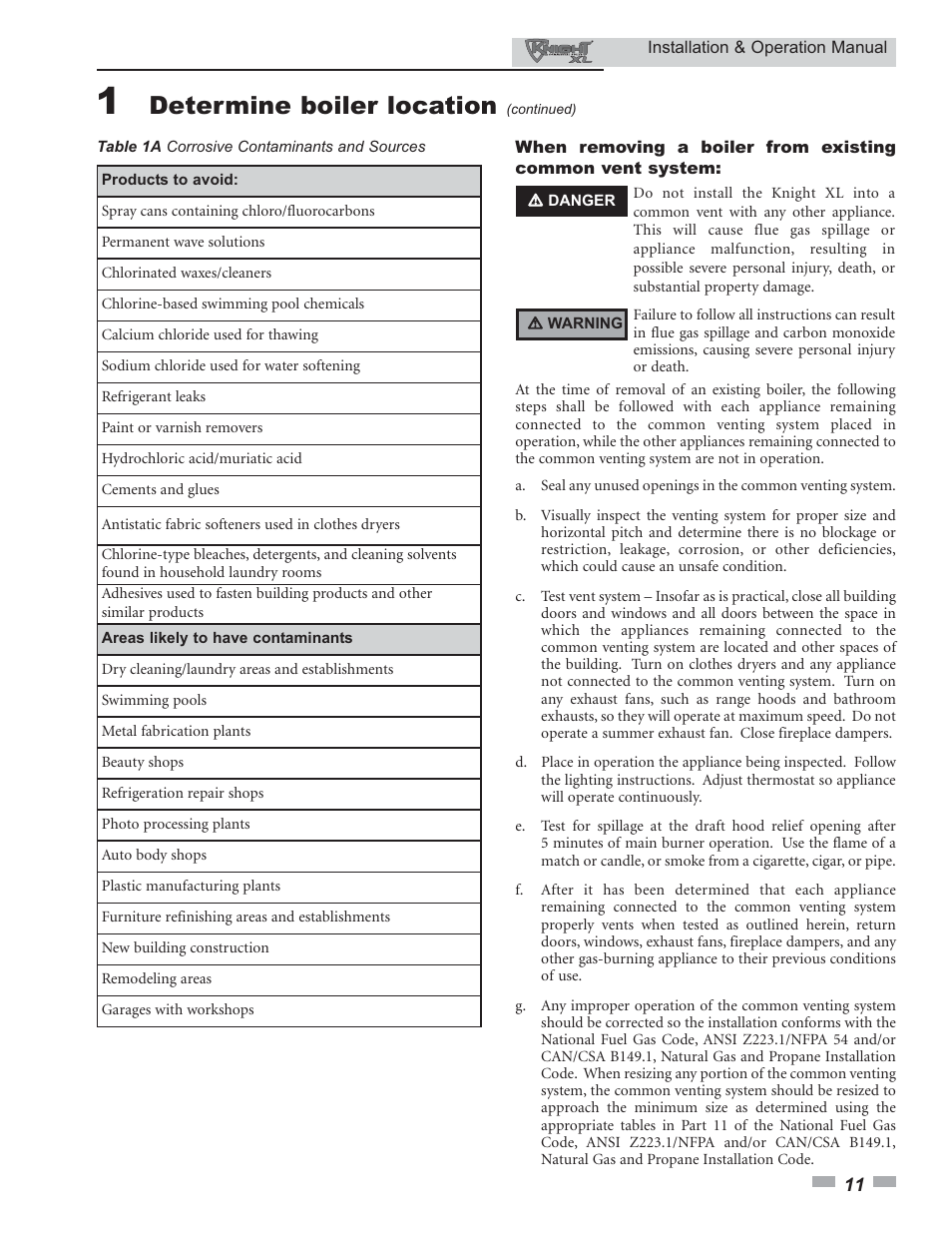 Determine boiler location | Lochinvar Knight XL 399 - 800 User Manual | Page 11 / 72