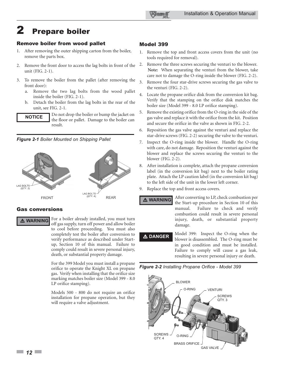 Prepare boiler | Lochinvar Knight XL 399 - 800 User Manual | Page 12 / 72