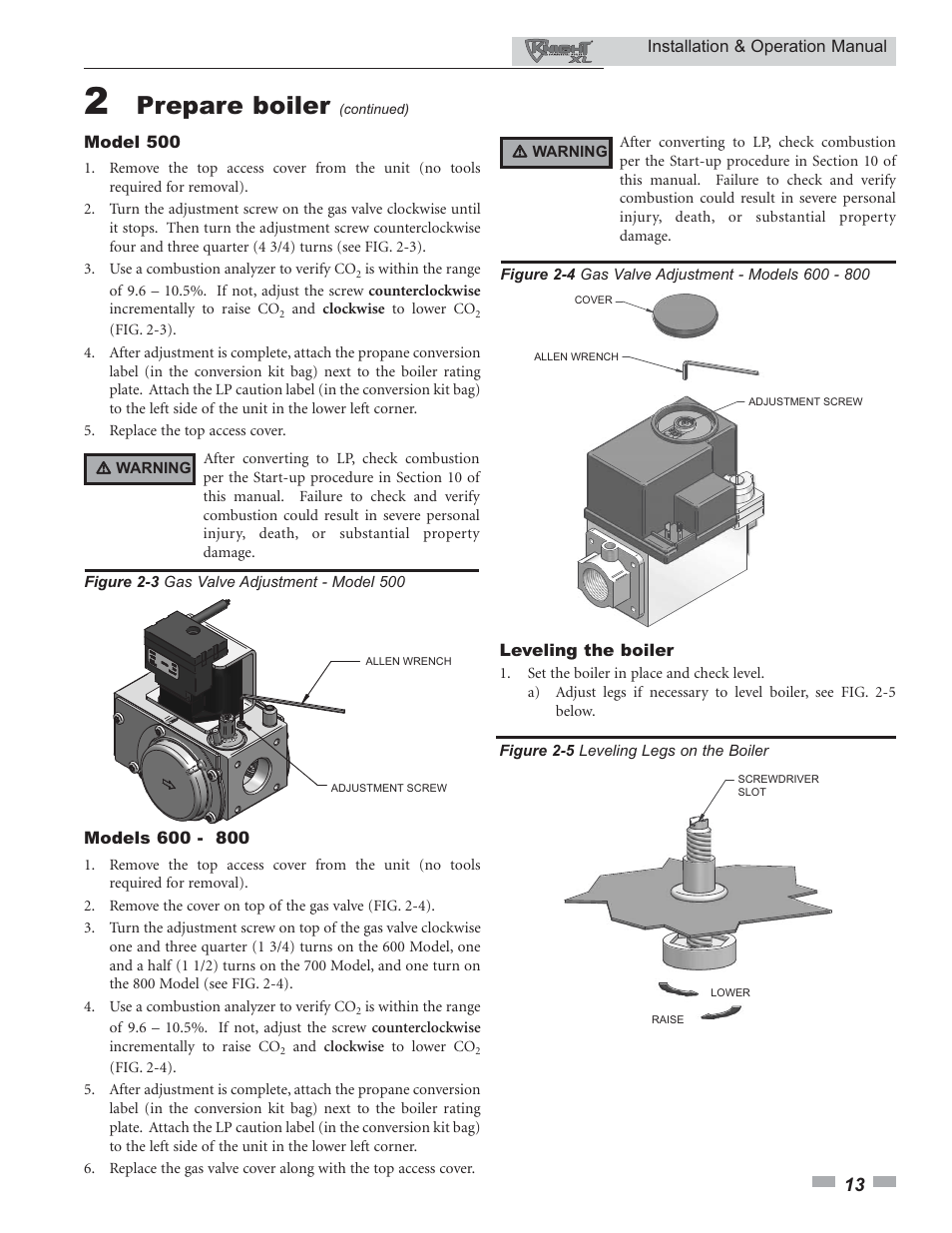 Prepare boiler | Lochinvar Knight XL 399 - 800 User Manual | Page 13 / 72