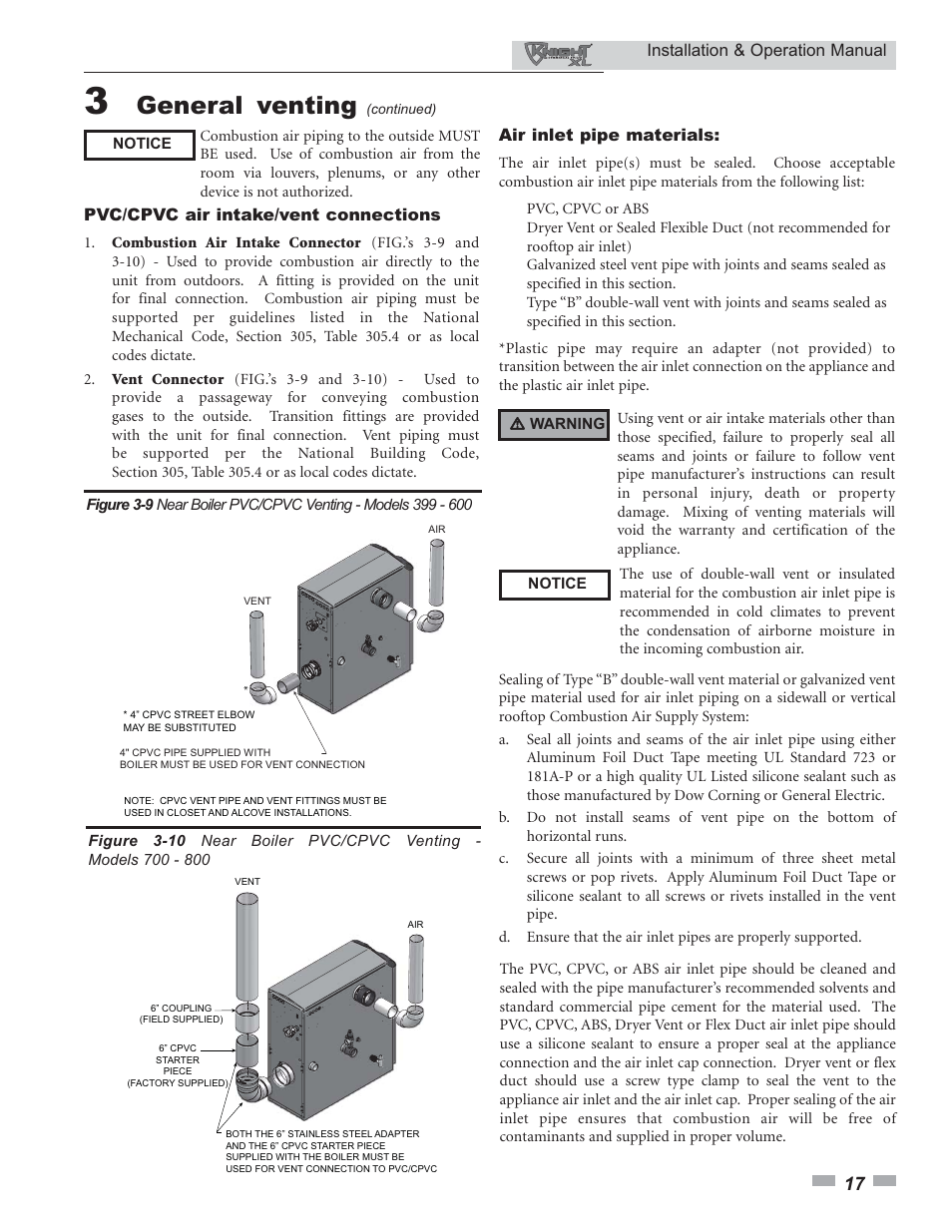 General venting | Lochinvar Knight XL 399 - 800 User Manual | Page 17 / 72