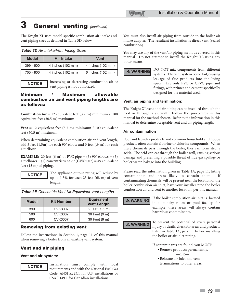 General venting | Lochinvar Knight XL 399 - 800 User Manual | Page 19 / 72